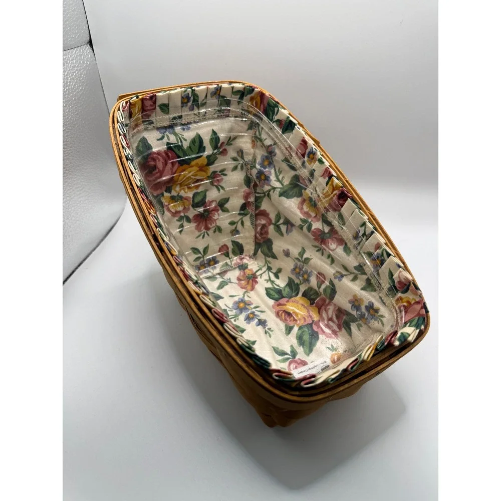 Longaberger Stair Step Basket OS Brown Excellent 1999 Handwoven Floral Liner